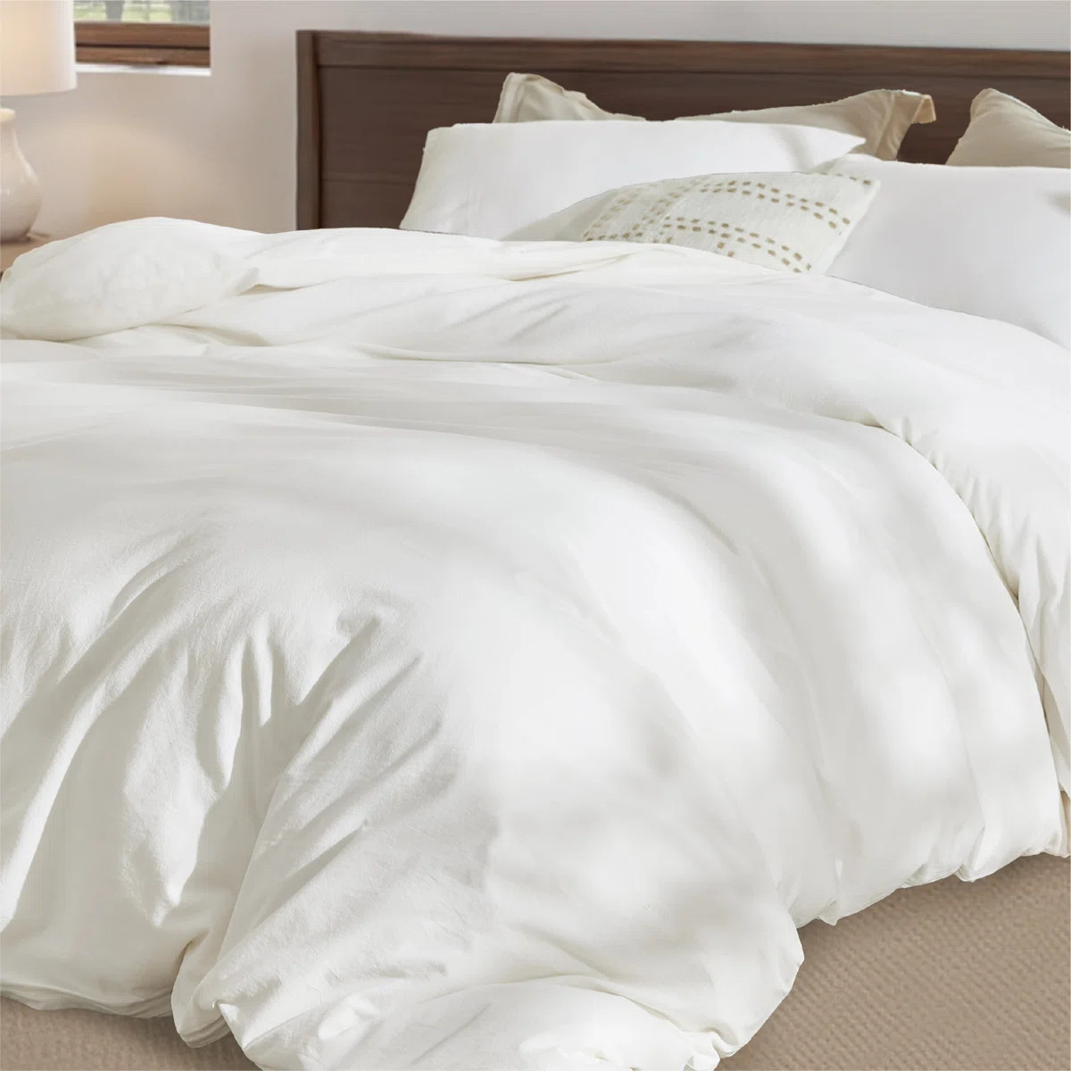 Bedsure 100% Washed Cotton Duvet Cover With Pillow Sham Minimalist Duvet Cover Linen Like for All... | Wayfair North America
