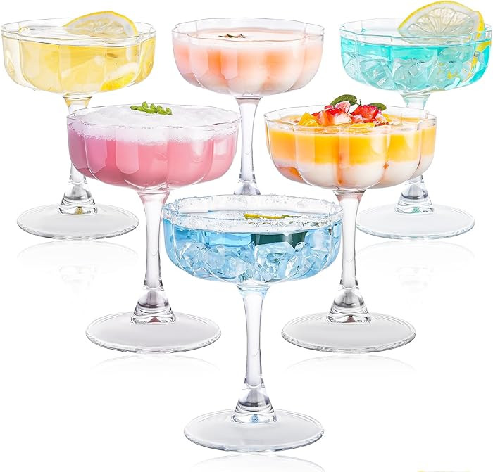 Vintage Art Deco Coupe Glasses, Set of 6 Flower Wave Coupe Cocktail Glasses, 6.5oz Classic Martin... | Amazon (US)