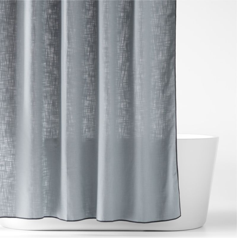 Organic Cotton Mist Blue Merrow Stitch Shower Curtain + Reviews | Crate & Barrel | Crate & Barrel