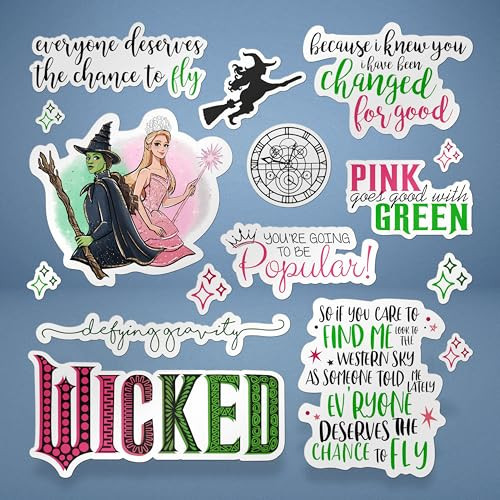 Wicked Stickers – 16-Piece Waterproof Vinyl Decal Pack for Wicked Party Decorations, Merch & Party Favors, Broadway Fan Gift for Laptops, Water Bottles, and Scrapbooks | Amazon (US)