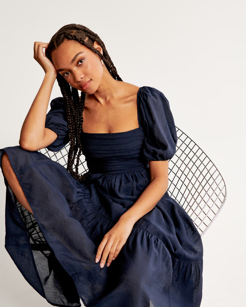 Emerson Floaty Puff Sleeve Midi Dress | Abercrombie & Fitch (US)