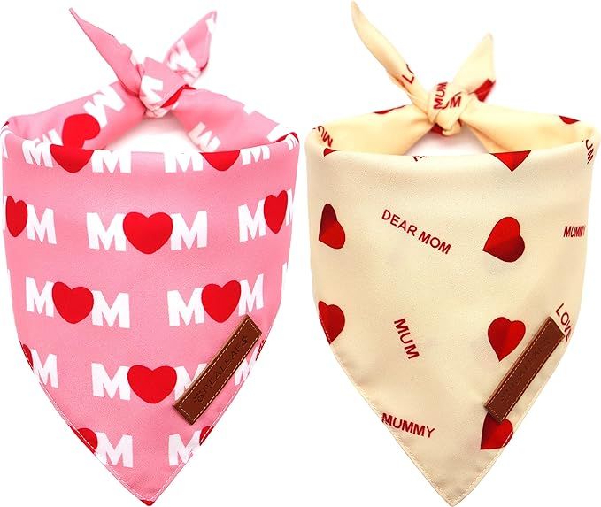 Realeaf I Love My Mom Dog Bandanas 2 Pack, Reversible Valentines Day Pet Scarf for Boy and Girl, ... | Amazon (US)