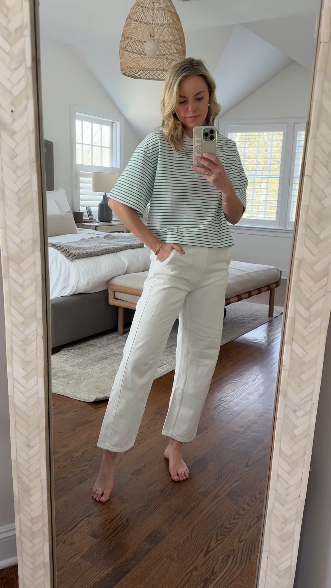 spring finds from @Pistola Denim 💚  use code STYLEDSNAPSHOTS for 15% off  // small tee, tts // 26R jeans, tts, I’m 5’5 

#ad 