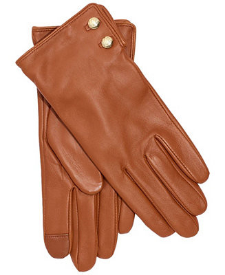 Lauren Ralph Lauren Leather Two-Button Touch Gloves - Macy's | Macy's