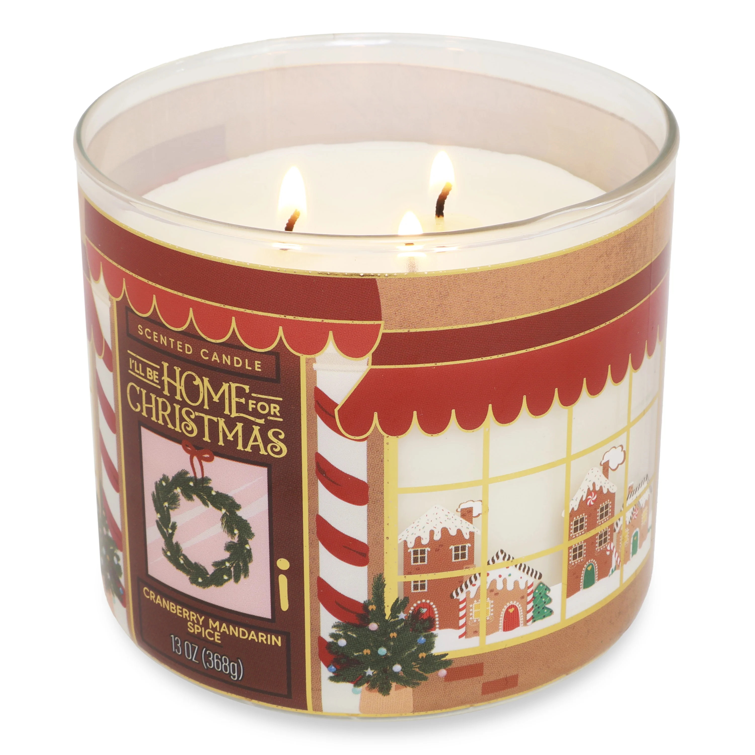Mainstays 3-Wick Cranberry Mandarin Spice Scented Candle with a Candy Cane Scene Wrap, 13-Ounce | Walmart (US)