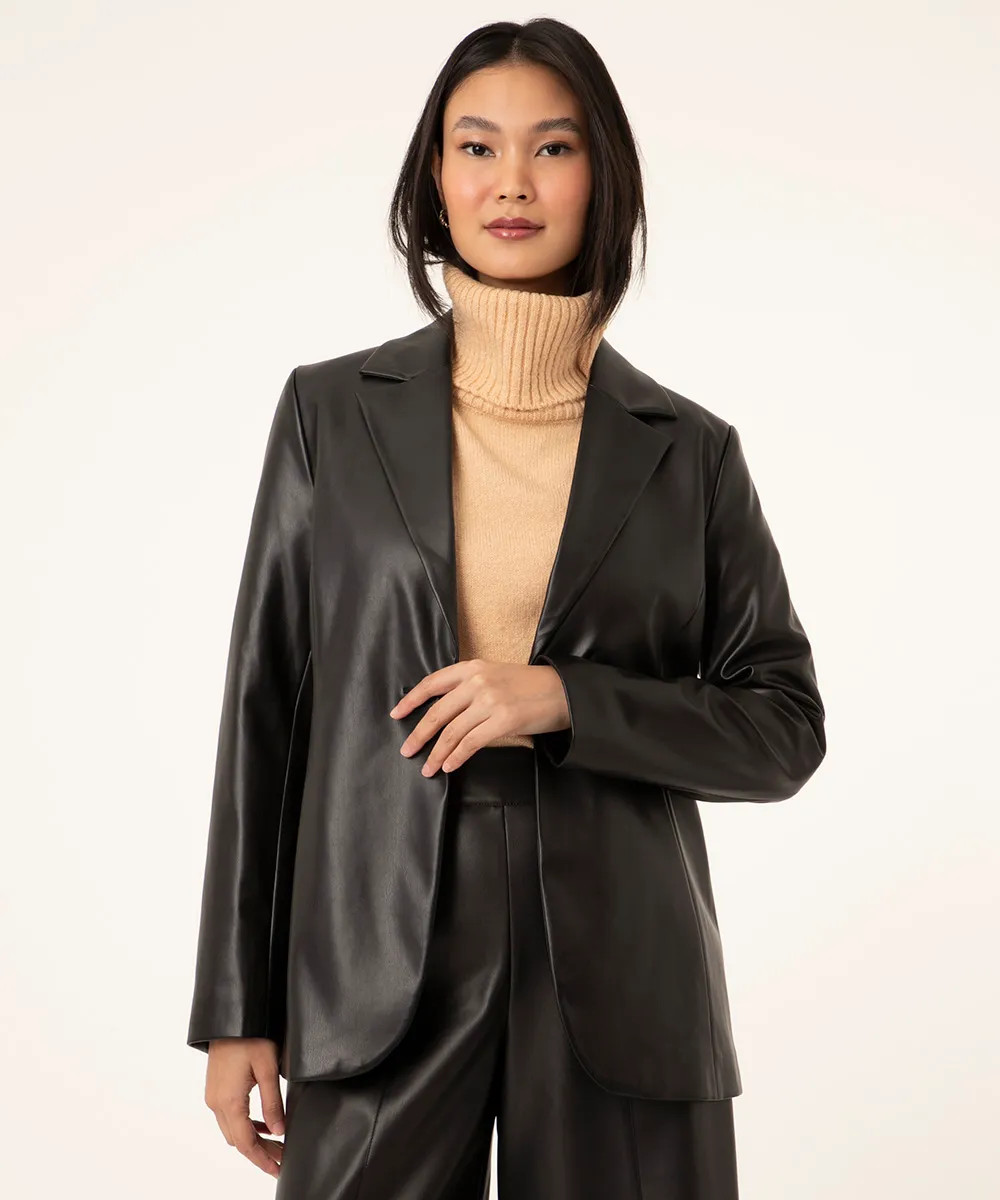 blazer de pu com botão preto | C&A (BR)