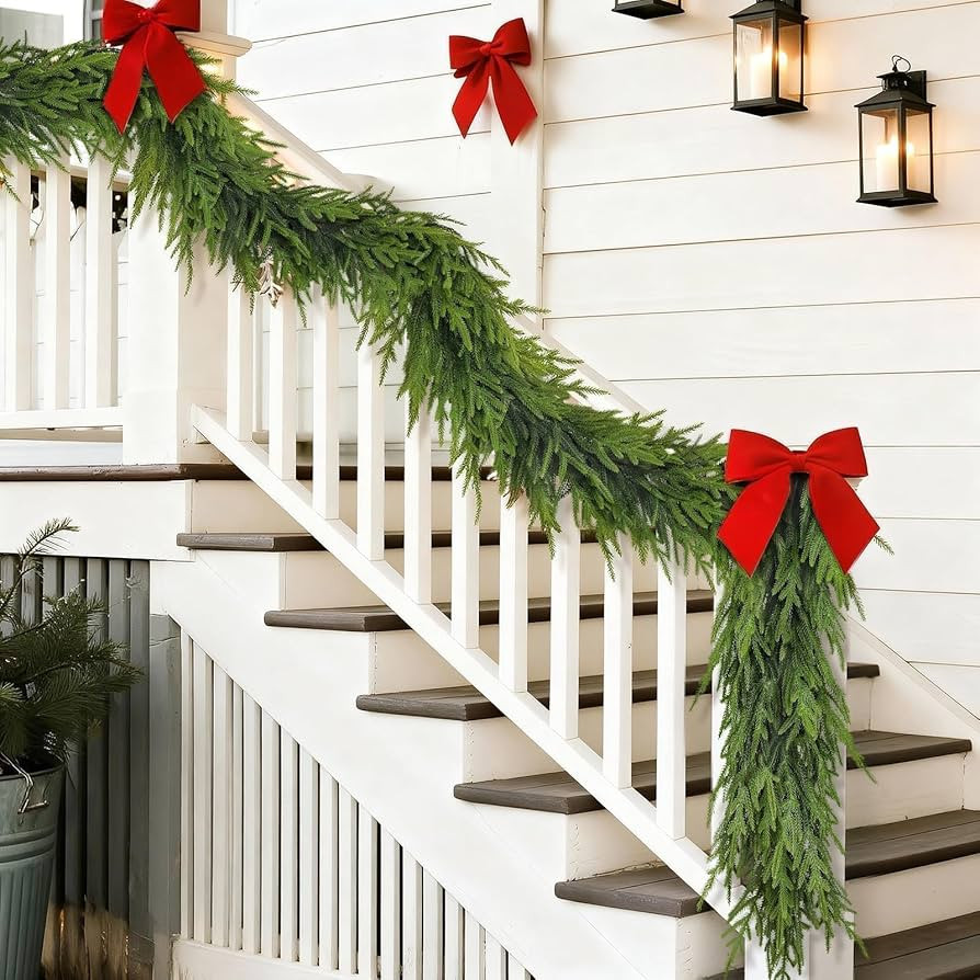 16FT Christmas Artificial Norfolk Pine Garland for Fireplace - Realistic Faux Greenery Fake Garla... | Amazon (US)
