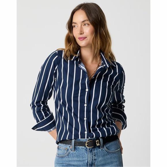 NWT! J Crew Factory - Lightweight Cotton Button Down Shirt - Navy/White -  PS | Poshmark