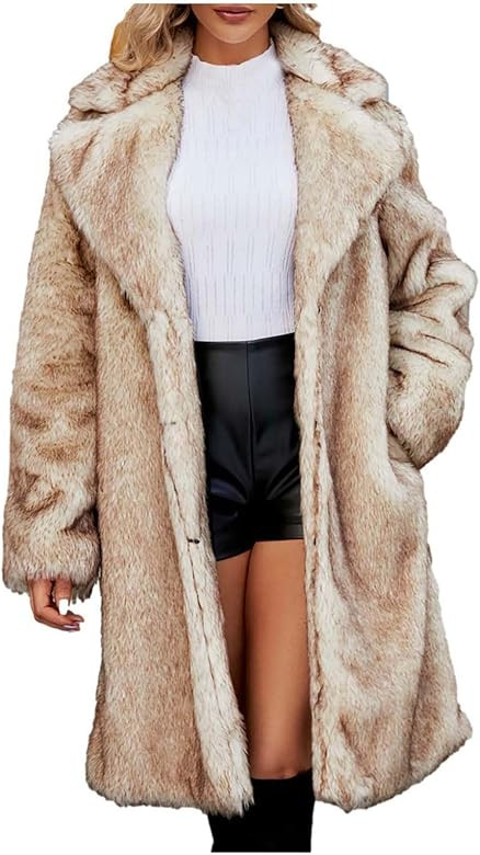 YMADREIG Womens Long Faux Fur Coat Oversized Loose Winter Jackets Trendy Luxury Trench Coat 2024 ... | Amazon (US)