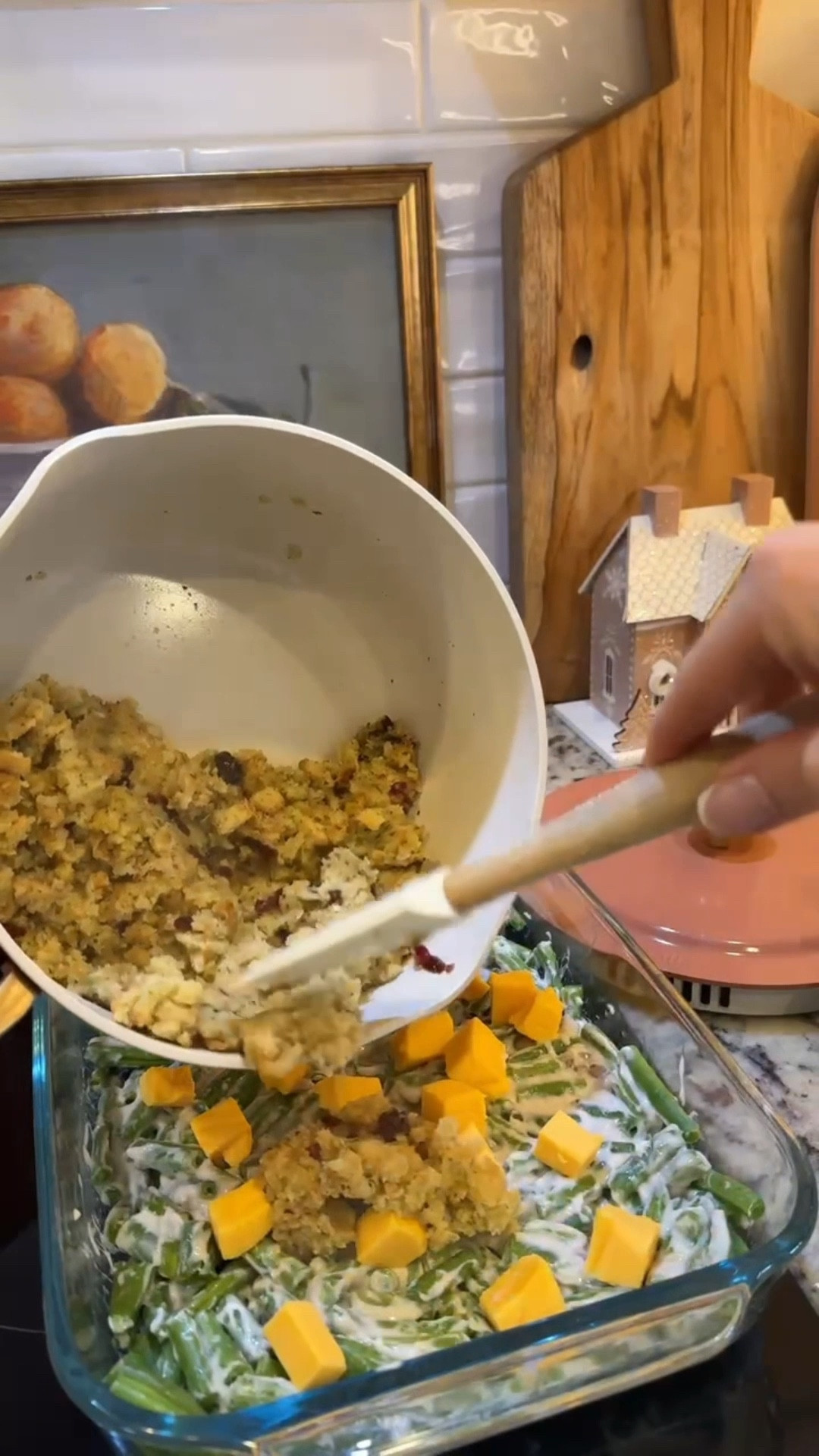 #ad Hosting season is here! 🤎✨ Sharing my go-to Target favorites that make entertaining easy — from Bounty paper towels to Dawn Powerwash, Heinz Turkey Gravy, Stove Top Stuffing with Ocean Spra ® Craisins® Dried Cranberries. Everything you need to make your holiday hosting effortless and delicious! 🍽️ Shop my holiday hosting picks on LTK! #targetpartner #TargetFinds #TargetStyle @shop.ltk #DawnPartner #BountyPartner #HeinzPartner @Target @dawndishwash @bountypapertowels, @heinz #velveetapartner @velveeta
 #ad Ingredients
* 2pkg(16 oz. each) Good & Gather cut fresh green beans
* 1can(10-3/4 oz.) condensed cream of mushroom soup
* 1/2lb(8 oz.) VELVEETA® Original Cheese, cut into 1/2-inch cubes
* 1-1/2cupshot water
* 1/4cupbutter
* 1pkg(6 oz.) STOVE TOP Stove Top Stuffing Mix with Craisins 
Instructions
Step 1
Heat oven to 350ºF.
Step 2
Combine beans and soup in 2-qt. casserole sprayed with cooking spray; top with VELVEETA.
Step 3
Add hot water to butter in medium bowl; stir until melted. Stir in stuffing mix just until moistened. Spoon over bean mixture.
Step 4
Bake 35 to 40 min. or until heated through.
Enjoy!! Make sure to purchase all my holiday hosting must haves for your holiday hosting and party needs! #targetpartner


#LTKHoliday #LTKHome #LTKdayinmylife