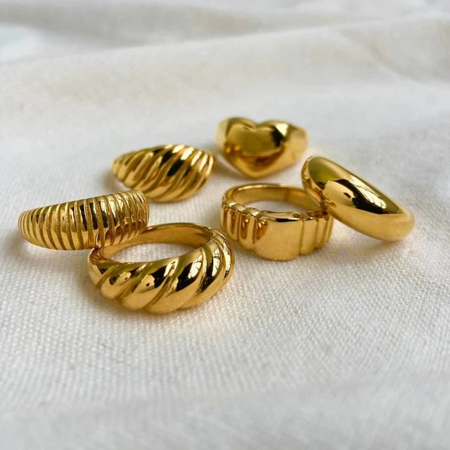 Anillo de acero inoxidable a prueba de agua para mujer, anillo de corazón chapado en oro, joyer... | Aliexpress EU