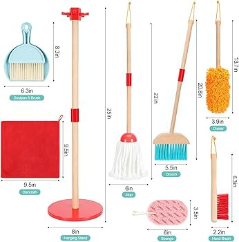 WHOHOLL Wooden Kids Cleaning Toy Set Toddler Broom and Dustpan Set for Housekeeping 9 Pcs Broom a... | Amazon (US)