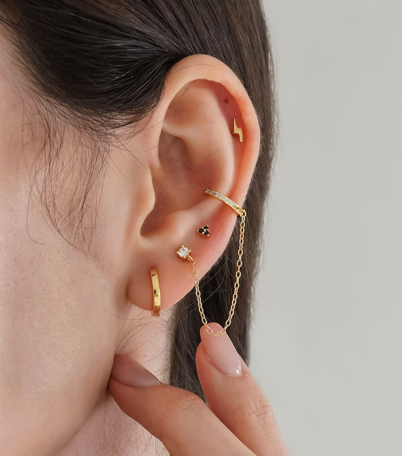 Ear Cuff Chain Earrings Cz Chain Earrings Cz Ear Cuff No Piercing Dainty Chain Stud Earrings Perf... | Etsy (US)