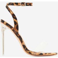 Chrissy Perspex Pointed Barely There Heel In Tan Leopard Print Patent, Brown | EGO Shoes (US & Canada)