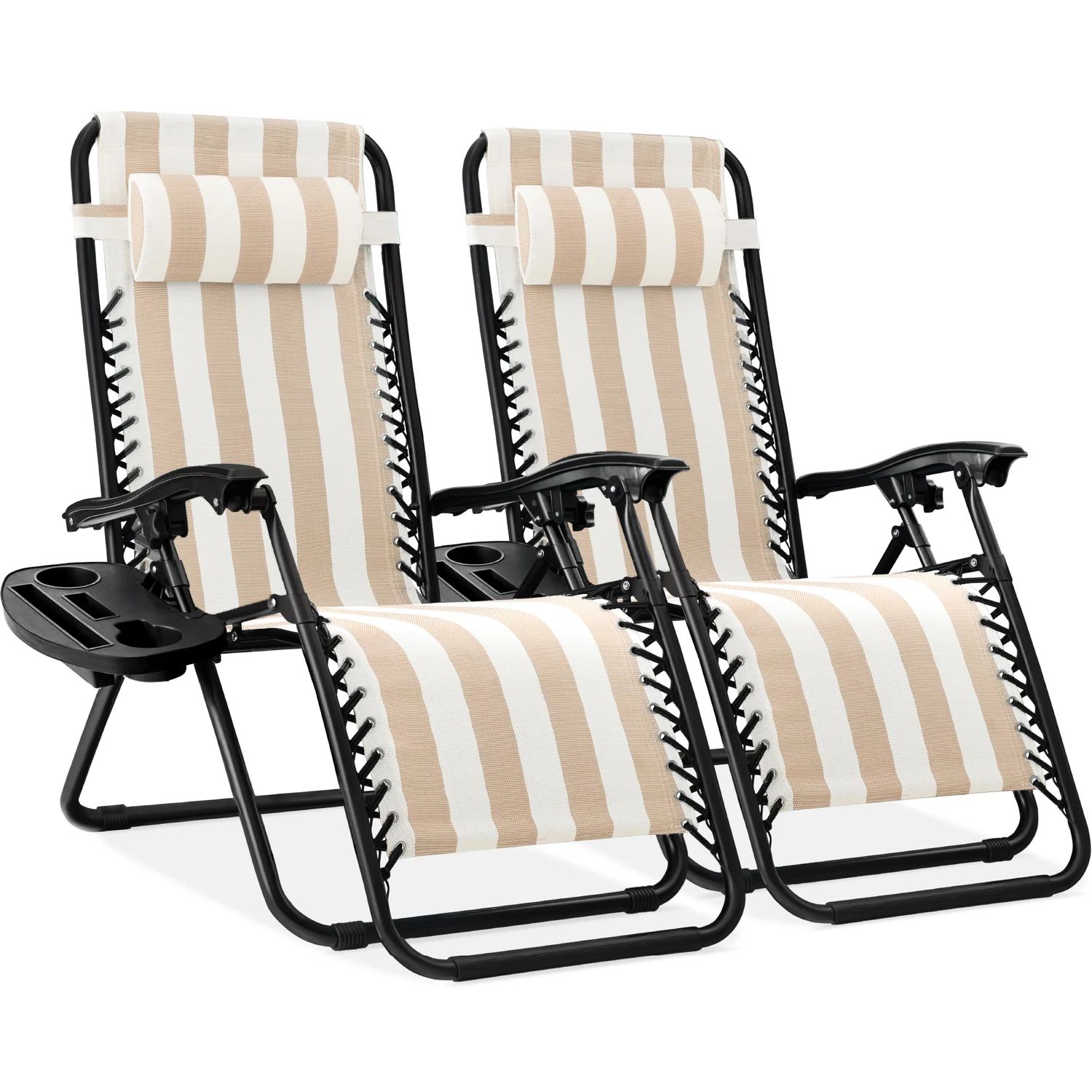 Set of 2 Adjustable Zero Gravity Patio Chair Recliners w/ Cup Holders | Best Choice Products 
