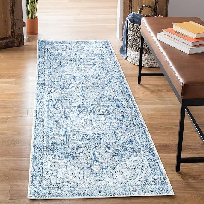 Bloom Rugs Washable Non-Slip 10 ft Runner - Blue/Gray Traditional Runner for Entryway, Hallway, B... | Amazon (US)