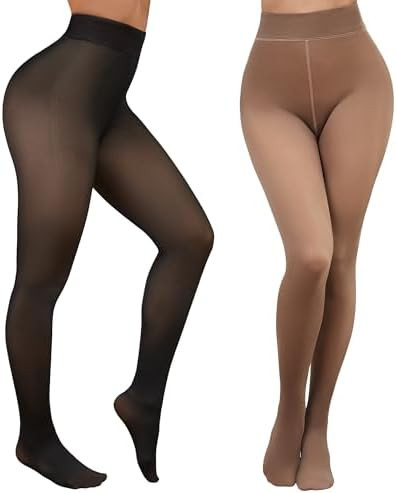 Justay 2 Pairs Fleece Lined Tights Women - Fake Translucent Thermal Warm Sheer Pantyhose Black Th... | Amazon (US)