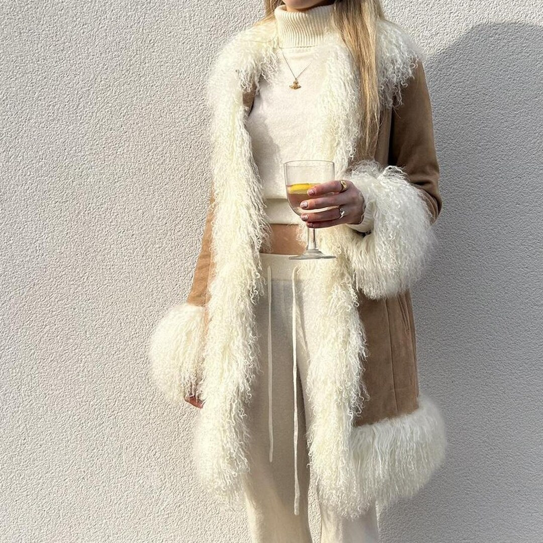 Women Penny Lane Coat Long Fur Coat Toscana Fur Trim Afghan Coat Boho Hippie Coat Brown 90 Vintag... | Etsy (US)