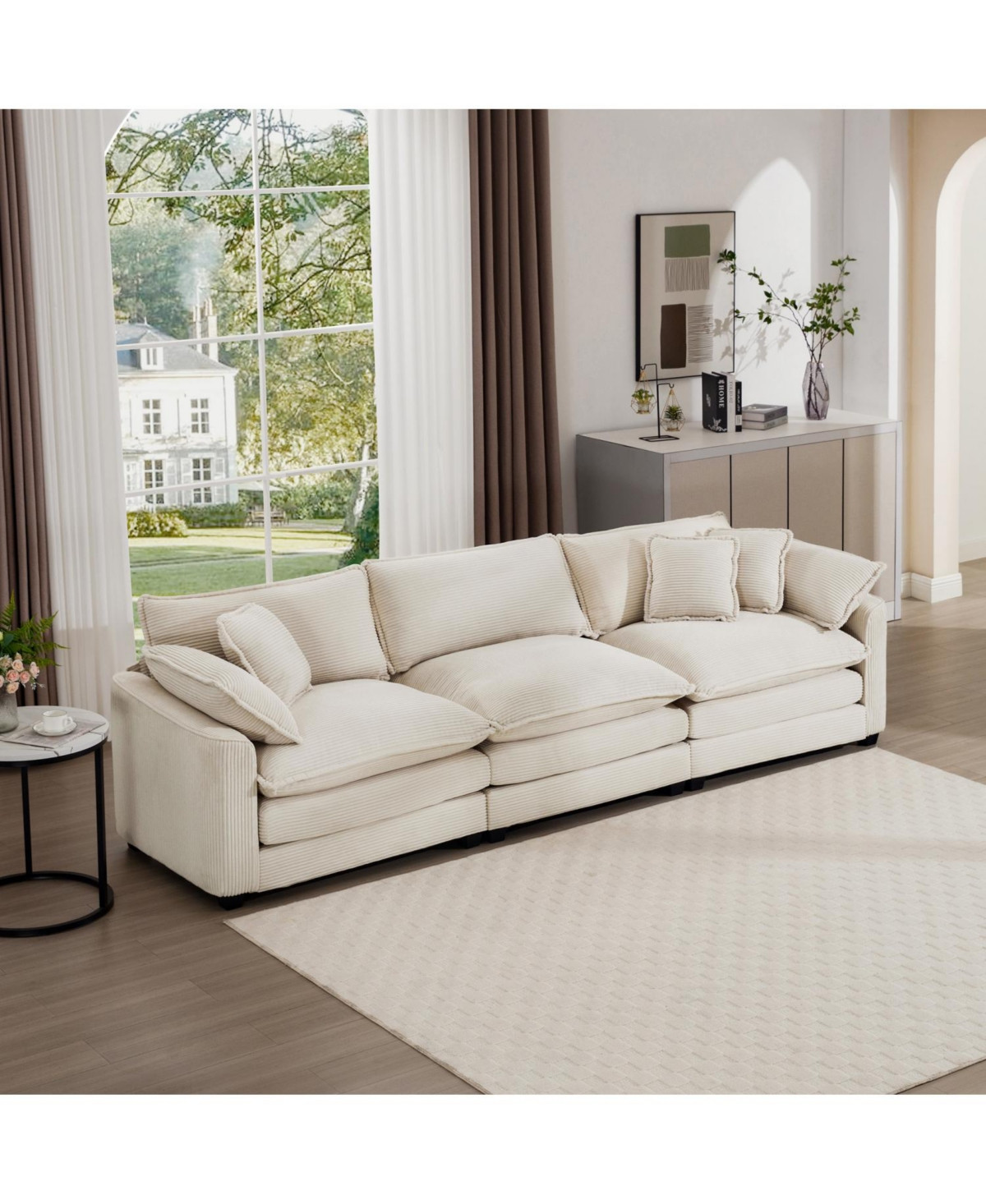 Streamdale Furniture Mid-Century Beige Corduroy 3-Seater Sofa - Beige | Macy's