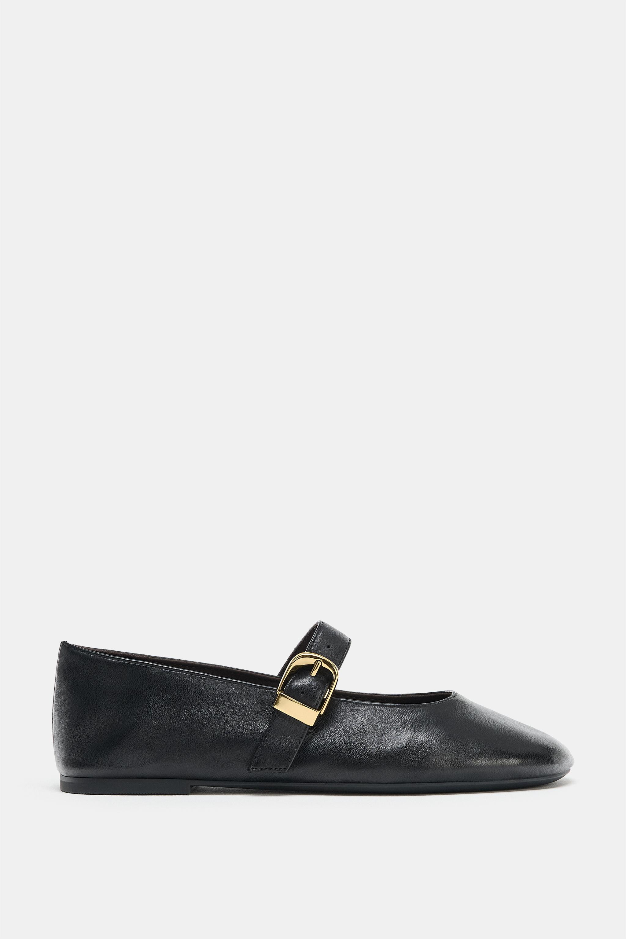 LEATHER BUCKLE BALLET FLATS | Zara US