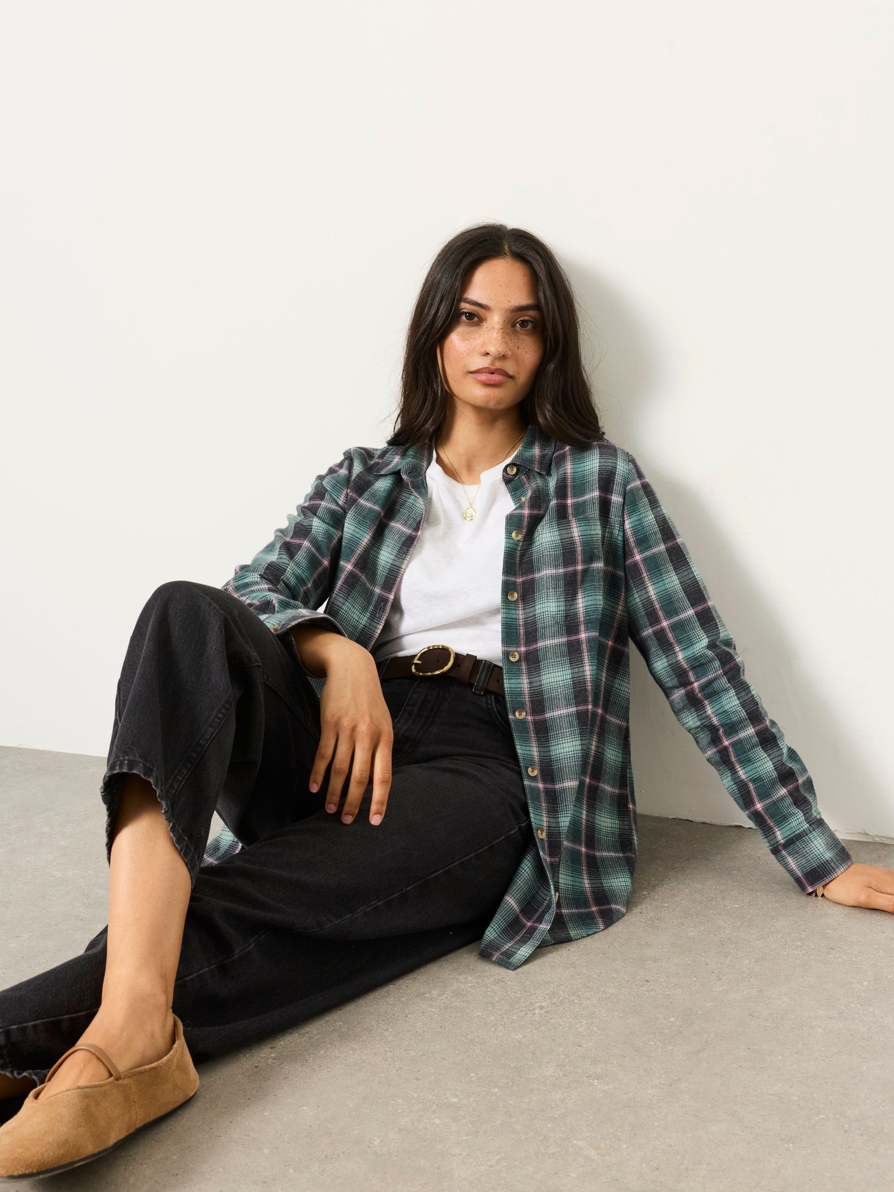 Olivia Teal Blue Petite Check Shirt | Fat Face