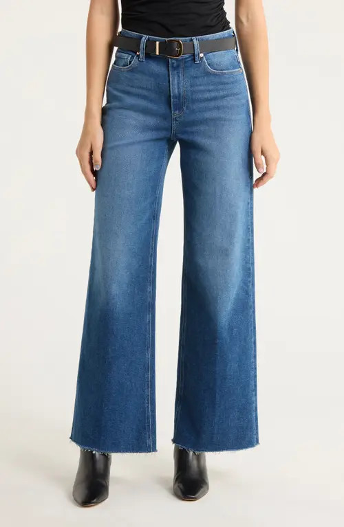 PAIGE Anessa High Waist Raw Hem Wide Leg Jeans in Hackney at Nordstrom, Size 28 | Nordstrom