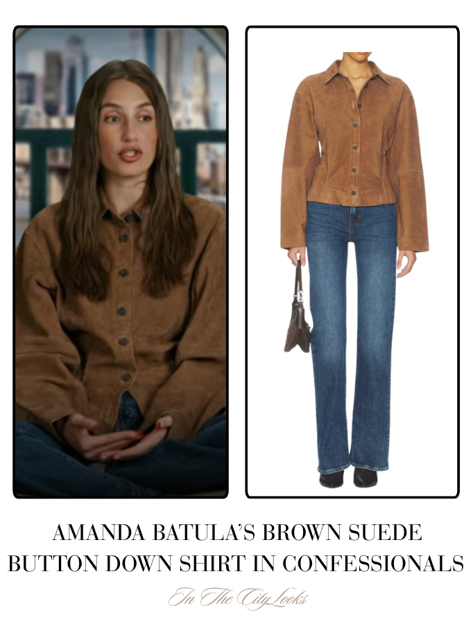 Amanda Batula's Brown Suede Button Down Shirt in Confessionals 

 