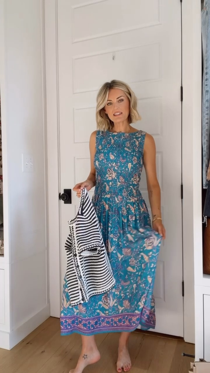 I am loving the color palette and pattern of this dress- so good! The smocked detail is super flattering. Wearing XS in dress M in cardigan. 

Loverly grey, j crew, floral maxi dress, spring summer style, dresses for vacation 

#LTKootd #LTKTravel #LTKSeasonal