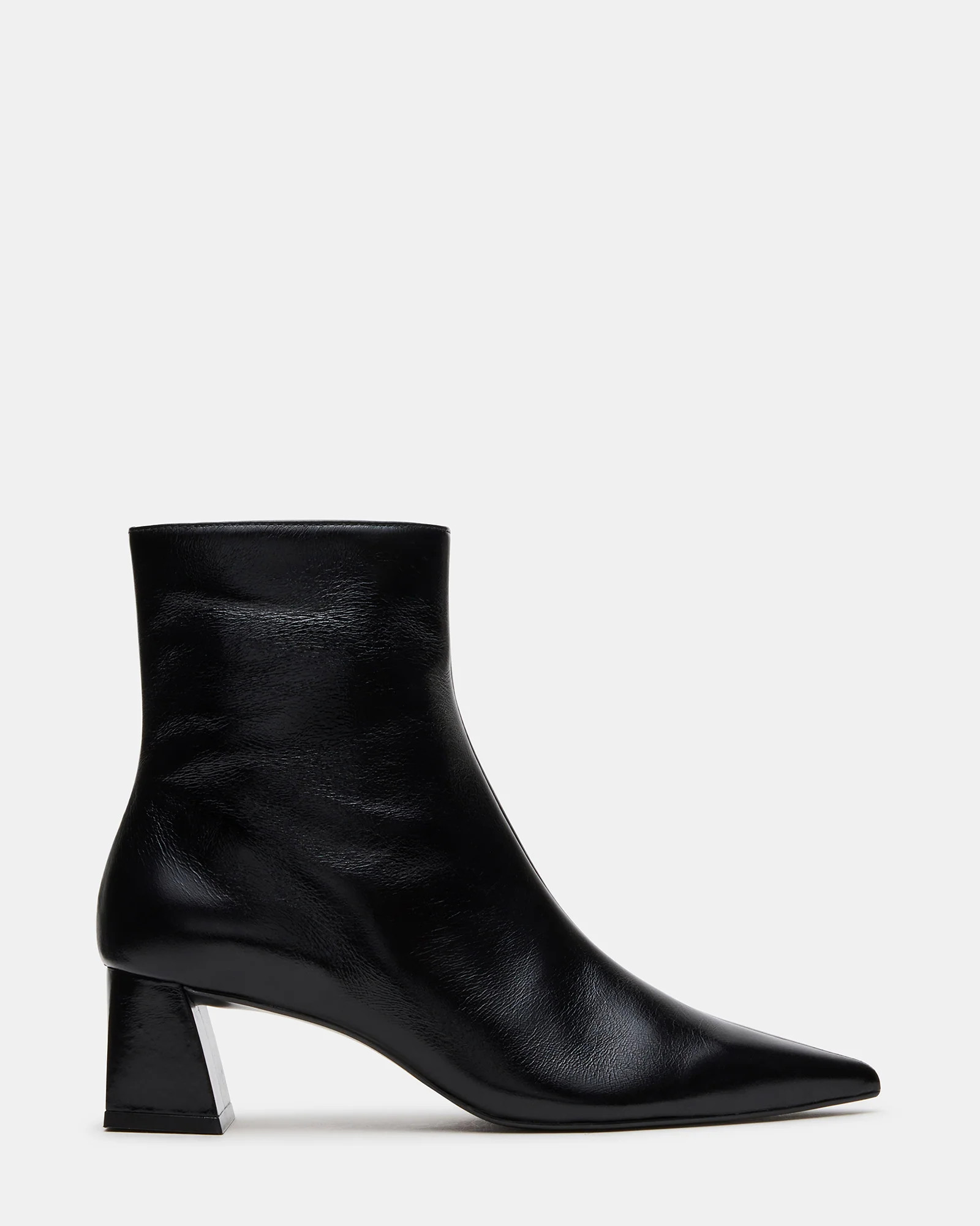ASHLI Black Leather Pointed-Toe Block Heel Women's Ankle Boot | Steve Madden (US)