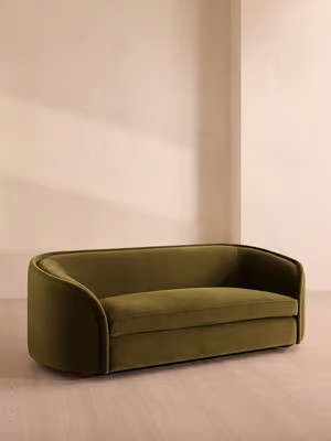 Conall Three Seater Sofa, Velvet, Olive, US | Soho Home Ltd