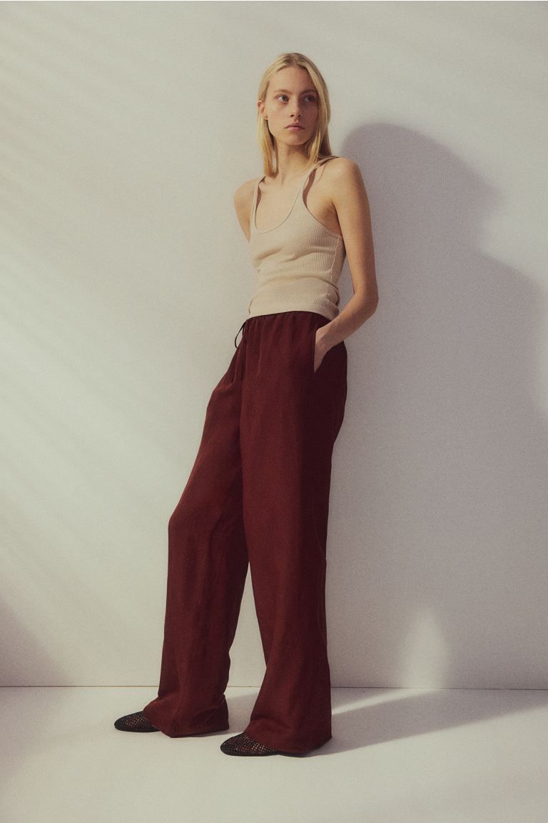 Linen-blend Pull-on Pants - High waist - Long - Rust red - Ladies | H&M US | H&M (US + CA)