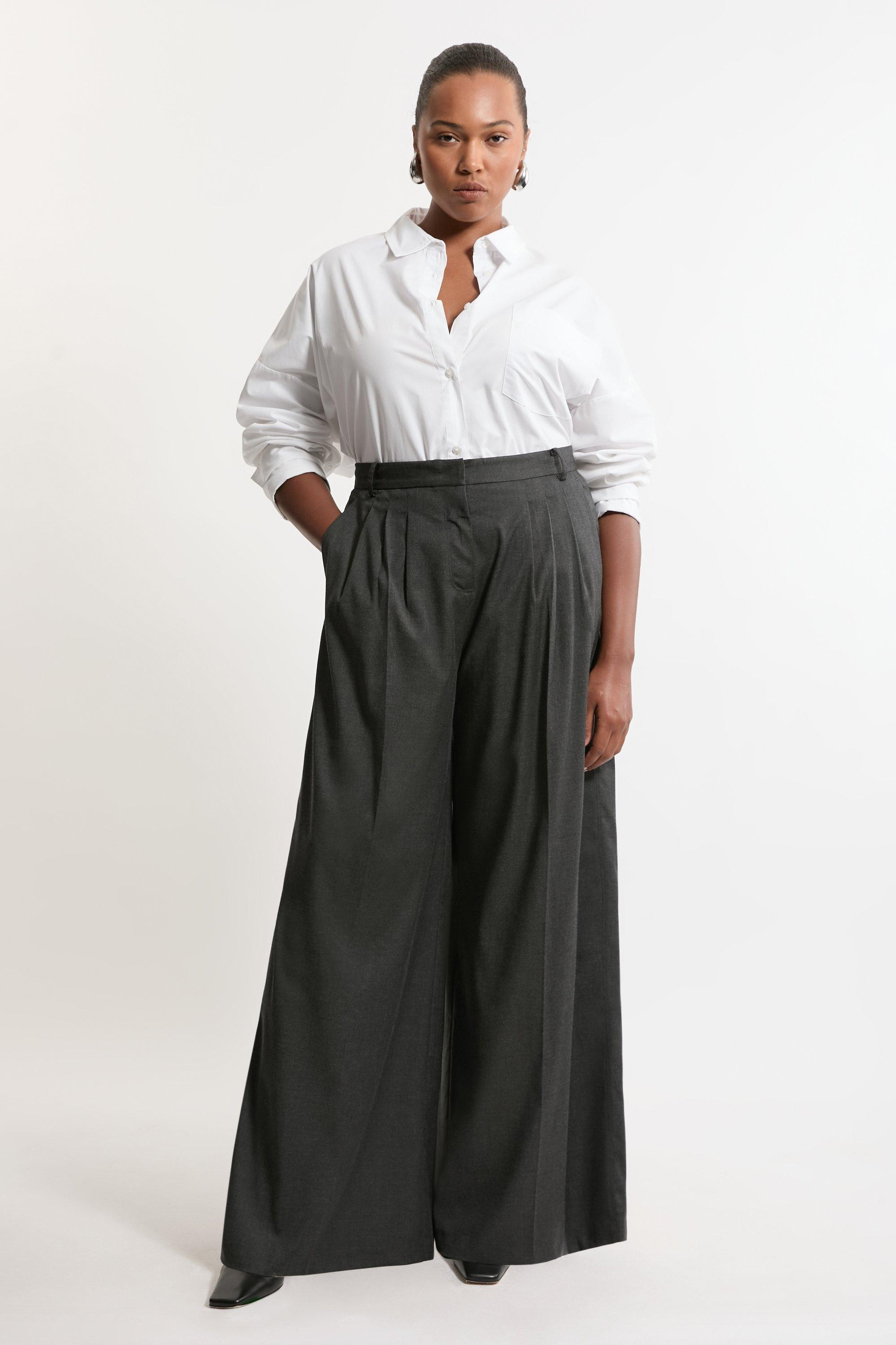 Plus Size Tailored Wide Leg Darted Trousers | Karen Millen | Karen Millen UK + IE + DE + NL