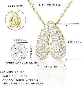 Bubble Letter Necklace Gold for Women, Gold/Silver Initial Letter A-Z Charm Balloon Pendant Zirco... | Amazon (US)