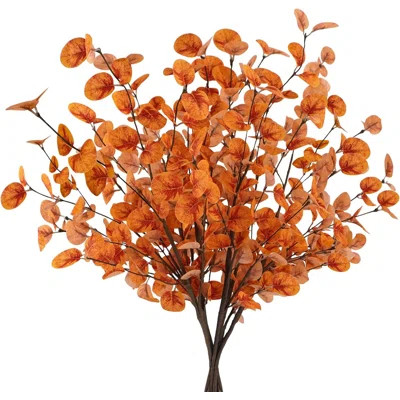 6Pcs Artificial Fall Eucalyptus Leaves Stems ,Fake Eucalyptus Branches Fall Leaves,Orange | Wayfair Professional