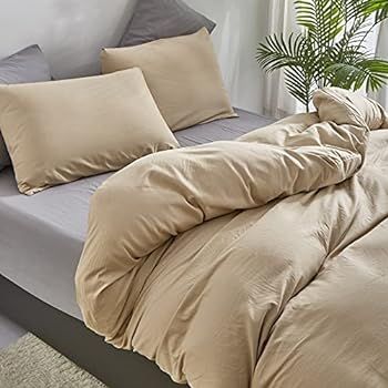 Wellboo Beige Comforter Sets Light Khaki Men Bedding Sets King Solid Color Women Adult Teen Light Ta | Amazon (US)