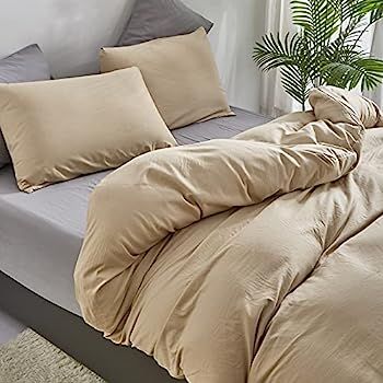 Wellboo Beige Comforter Sets Light Khaki Men Bedding Sets King Solid Color Women Adult Teen Light Ta | Amazon (US)
