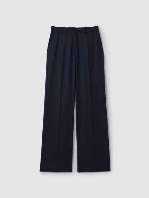 Reiss Navy Harley Wool Blend Wide Leg Suit Trousers | Reiss UK