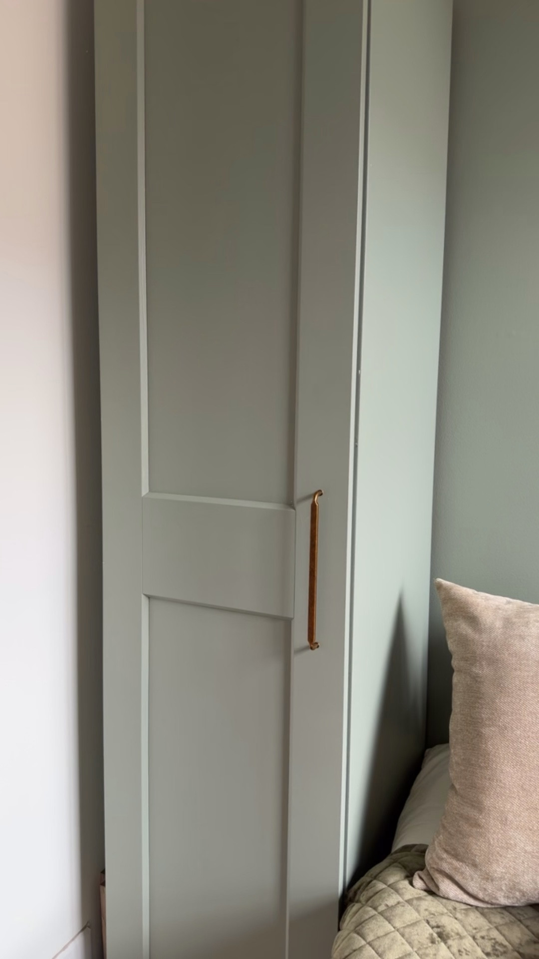 IKEA cabinets for small closet and baby hangers + curtain hooks for small space hack. We painted the ikea cabinets with sherwin Williams evergreen fog, must use the primer linked beforehand 

#LTKBaby #LTKHome