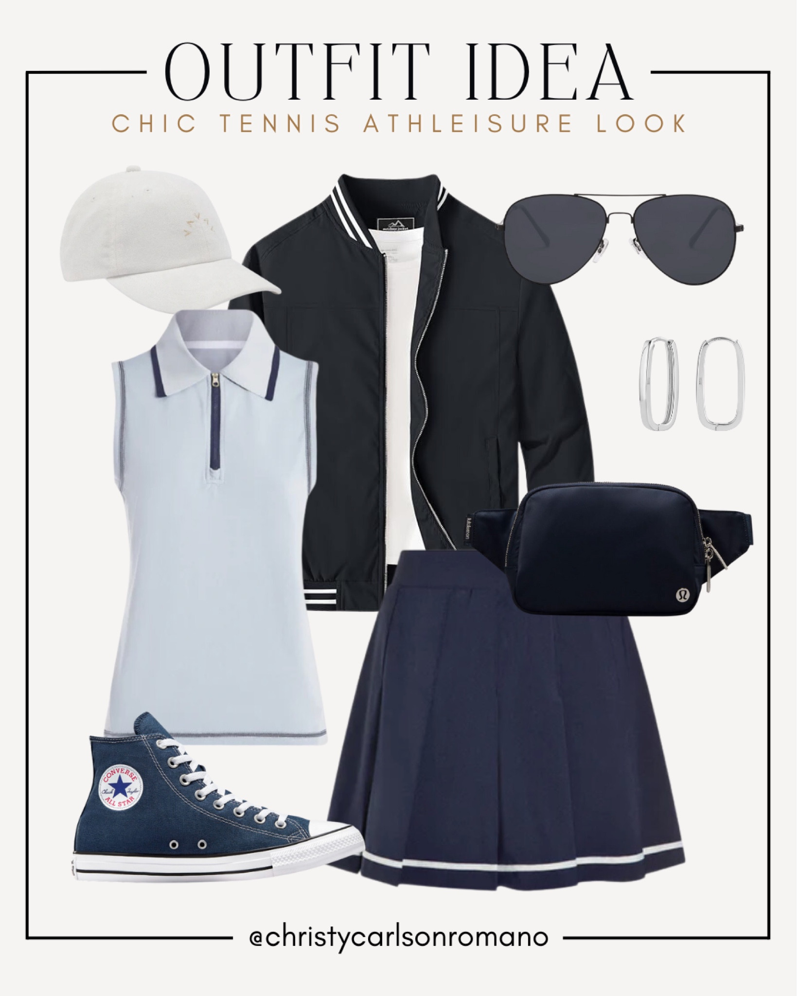LOVE a cute sporty chic look! Try out this collared half-zip tank paired with a high-rise skort, Converse high-tops, and the trendy Lululemon belt bag! You can also layer on a bomber jacket for a bit of that edgy vibe.
#sportyoutfit #casuallook #everydayfashion #outfitidea

#LTKStyleTip #LTKShoeCrush #LTKSeasonal