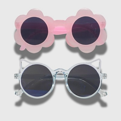 Willow & Ruby 2 Pack Infant's Sunglasses for Girls (Infant, Baby) in Pink Flower & Glossy Blue Cat | Target
