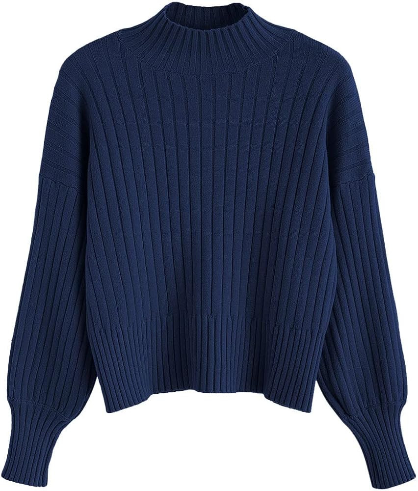 ZAFUL Women's Mock Neck Sweater Long Sleeve Ribbed Knit Basic Cropped Pullover Sweater | Amazon (US)