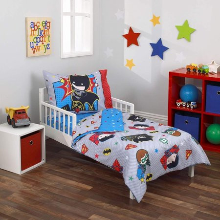 Warner Brothers Justice League 4 Piece Toddler Bedding Set Grey/Blue/Red/Black The Warner Brothers - | Walmart (US)