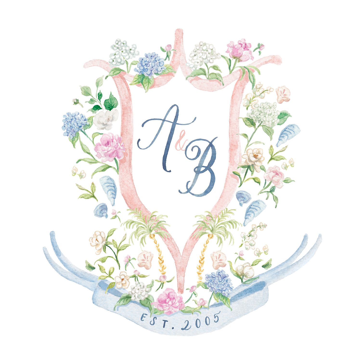 Coastal Garden Party Personalized Watercolor Crest — Simply Jessica Marie | Simply Jessica Marie