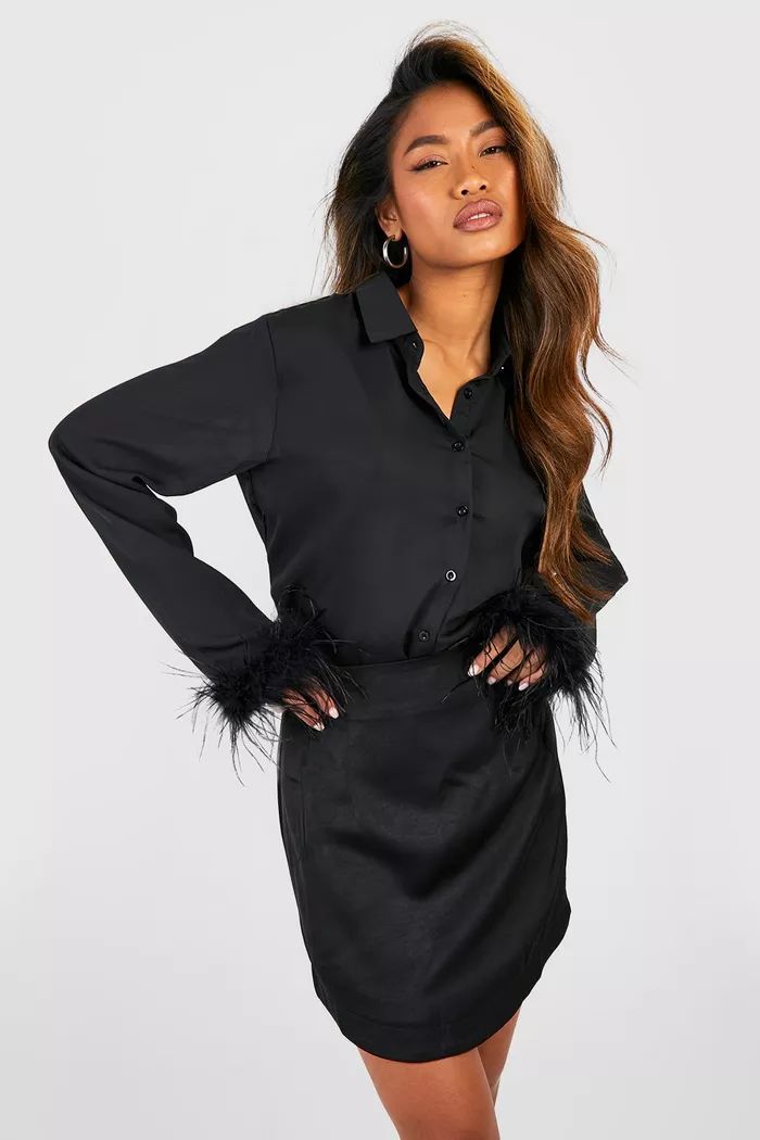 Black Oversized Feather Chiffon Shirt | Boohoo.com (UK & IE)