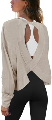 Panadila Womens Open Back Workout Top Long Sleeve Athletic Shirts Casual Crop Running Tee Y2k Yog... | Amazon (US)