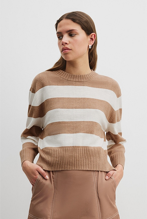 Organically Grown Cotton Linen Crop Stripe Knit | Country Road