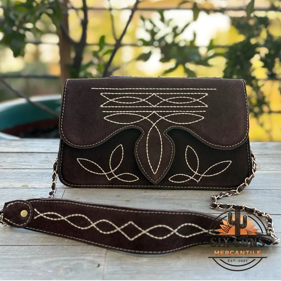 Handmade Leather Purse, Brown Suede Bag, Suede Leather Purse, Suede Shoulder Bag, Boot Stitch Wes... | Etsy (US)