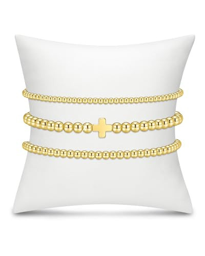 shownee Gold Bracelets for Women - 18K Gold Beaded Bracelets Stack Strand Bead Ball Bracelet No Tarnish Stackable Jewelry Set for Mother's Day Christmas Birthday 7.25 inch | Amazon (US)