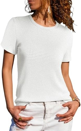 ANRABESS Women's Summer Waffle Knit Tops Crew Neck Short Sleeve Casual Trendy Shirts Basic Tee Bl... | Amazon (US)