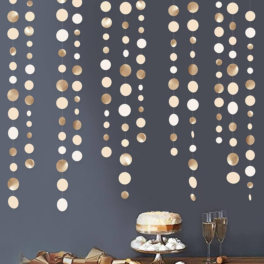 Champagne Gold Party Decorations Circle Dots Garland Gold Neutral Nude Neutral Cream Beige Boho H... | Amazon (US)
